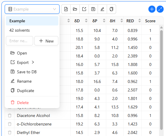Grid toolbar with dropdown and action buttons