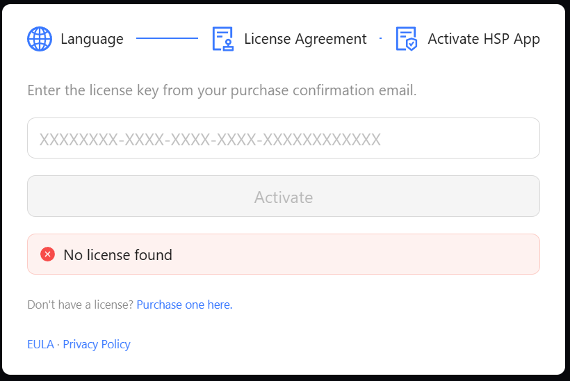 License Activation step of the setup dialog