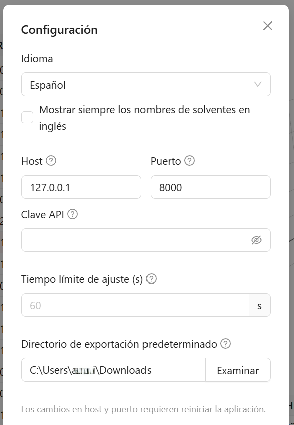 Modal de Configuración