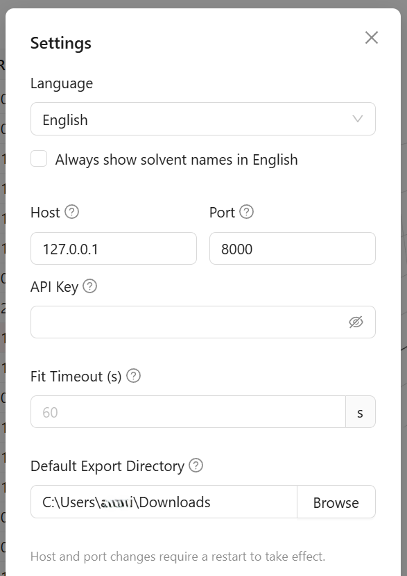 Settings modal